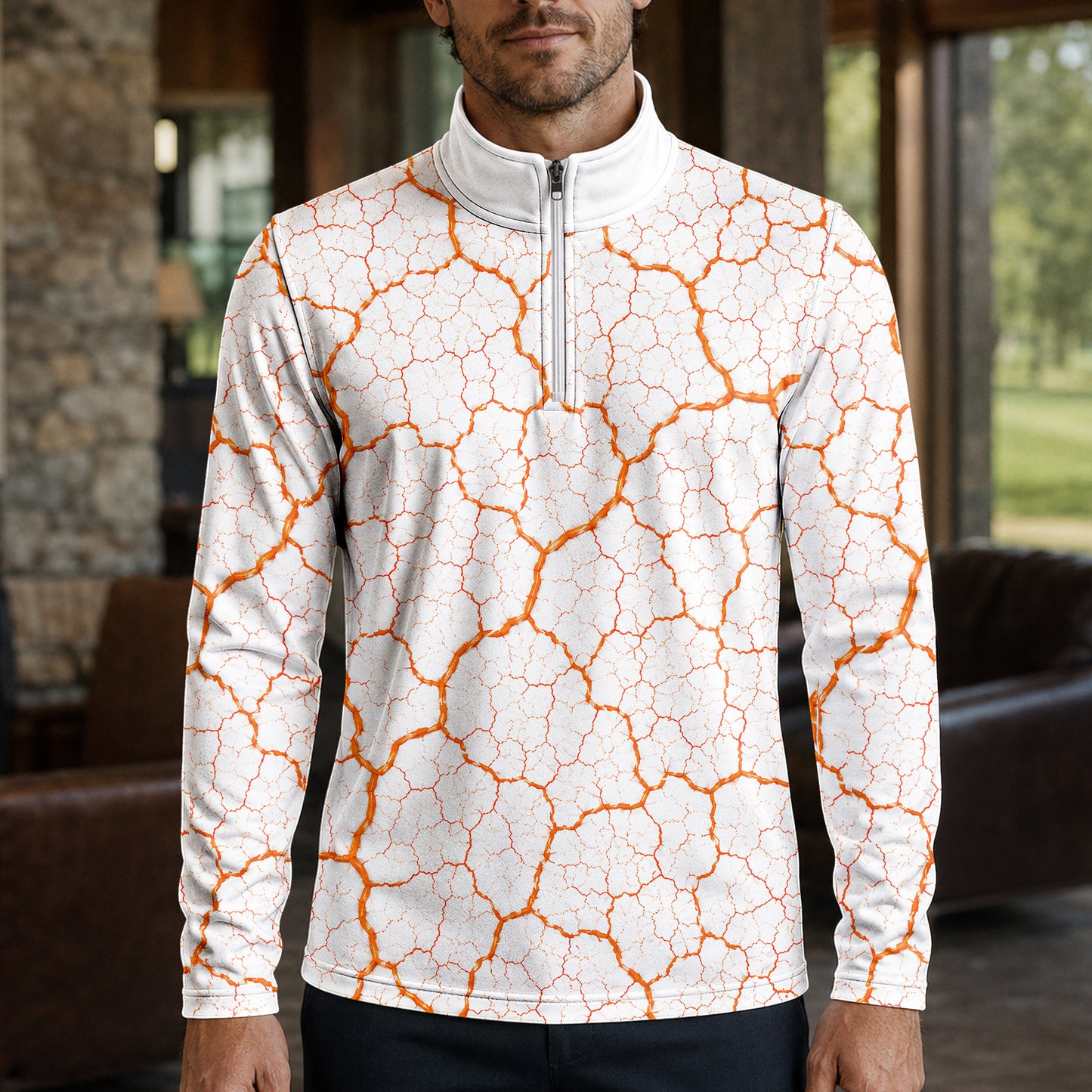 Orange Leaf Vein Quarter-zip Pullover