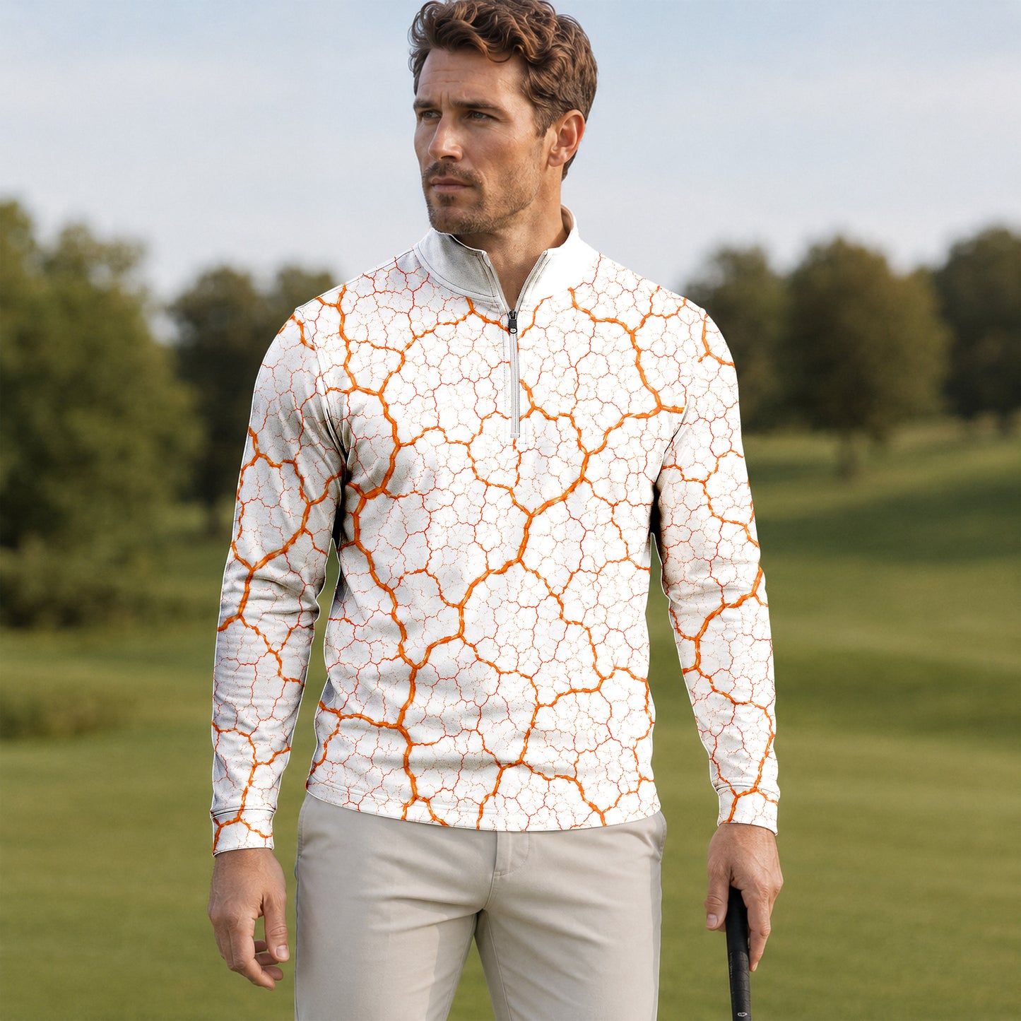 Orange Leaf Vein Quarter-zip Pullover
