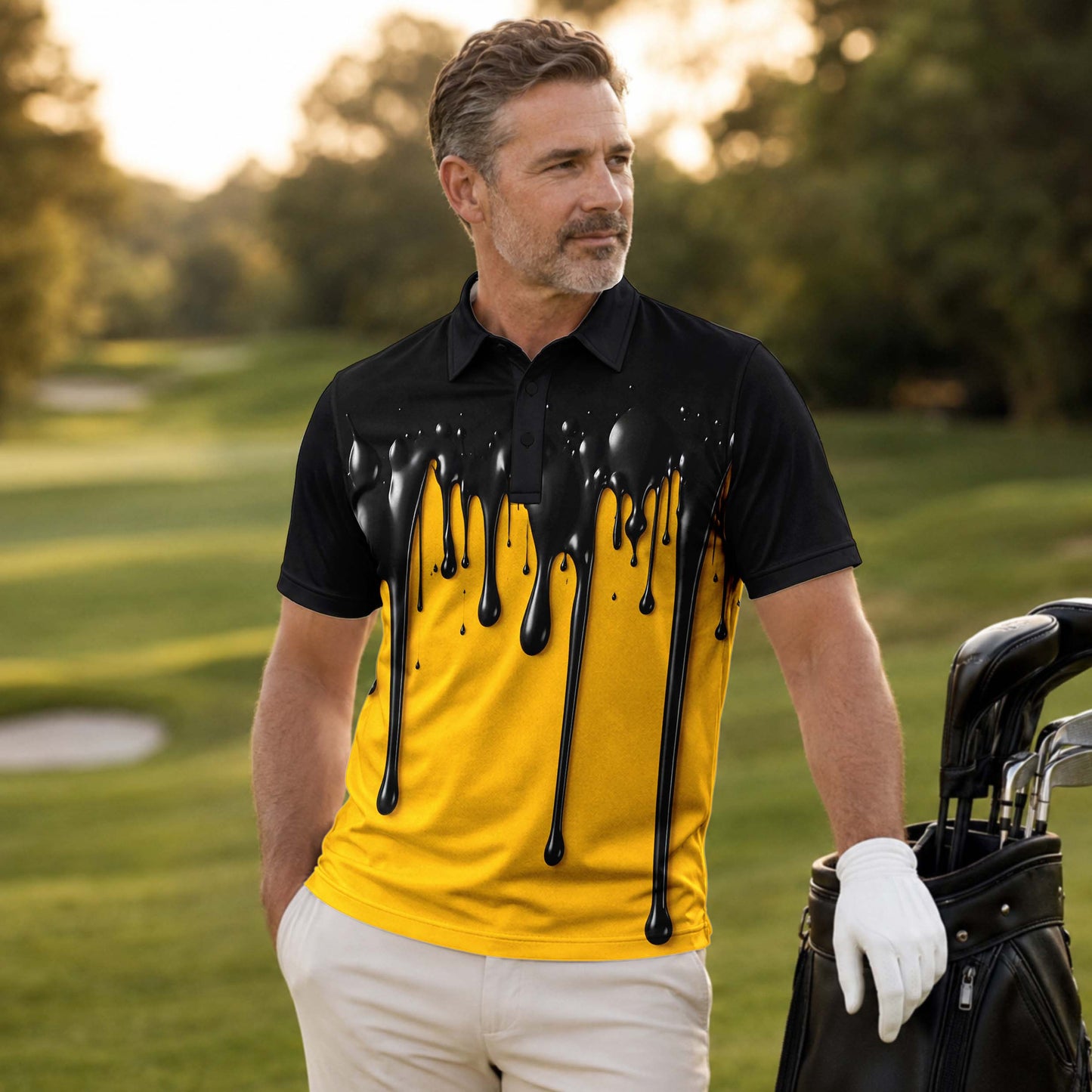 Yellow And Black Paint Runs Men Polo Shirt
