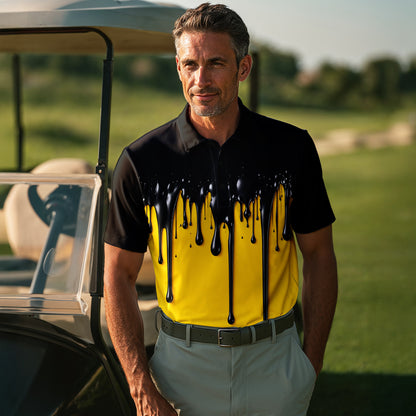 Yellow And Black Paint Runs Men Polo Shirt