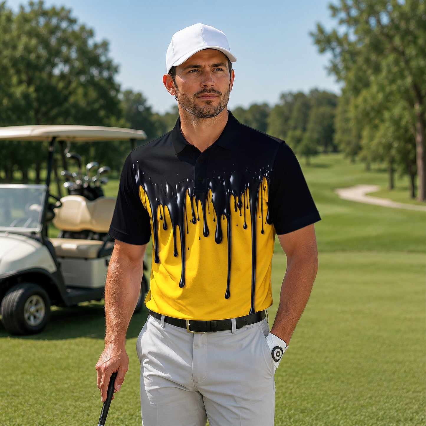 Yellow And Black Paint Runs Men Polo Shirt