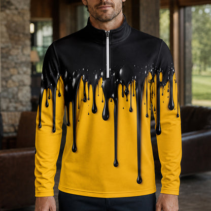 Yellow And Black Paint Runs Men Quarter-zip Pullover