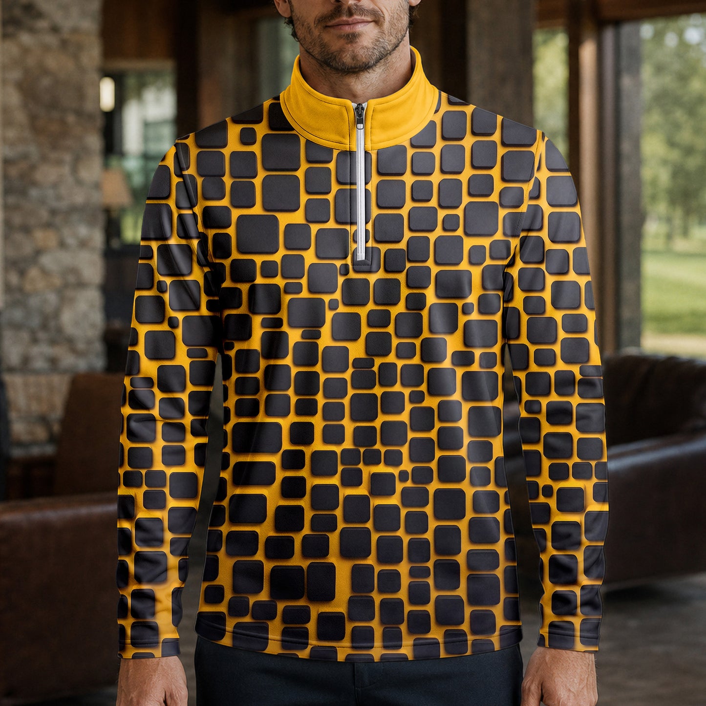 Yellow Black Cude Men Quarter-zip Pullover