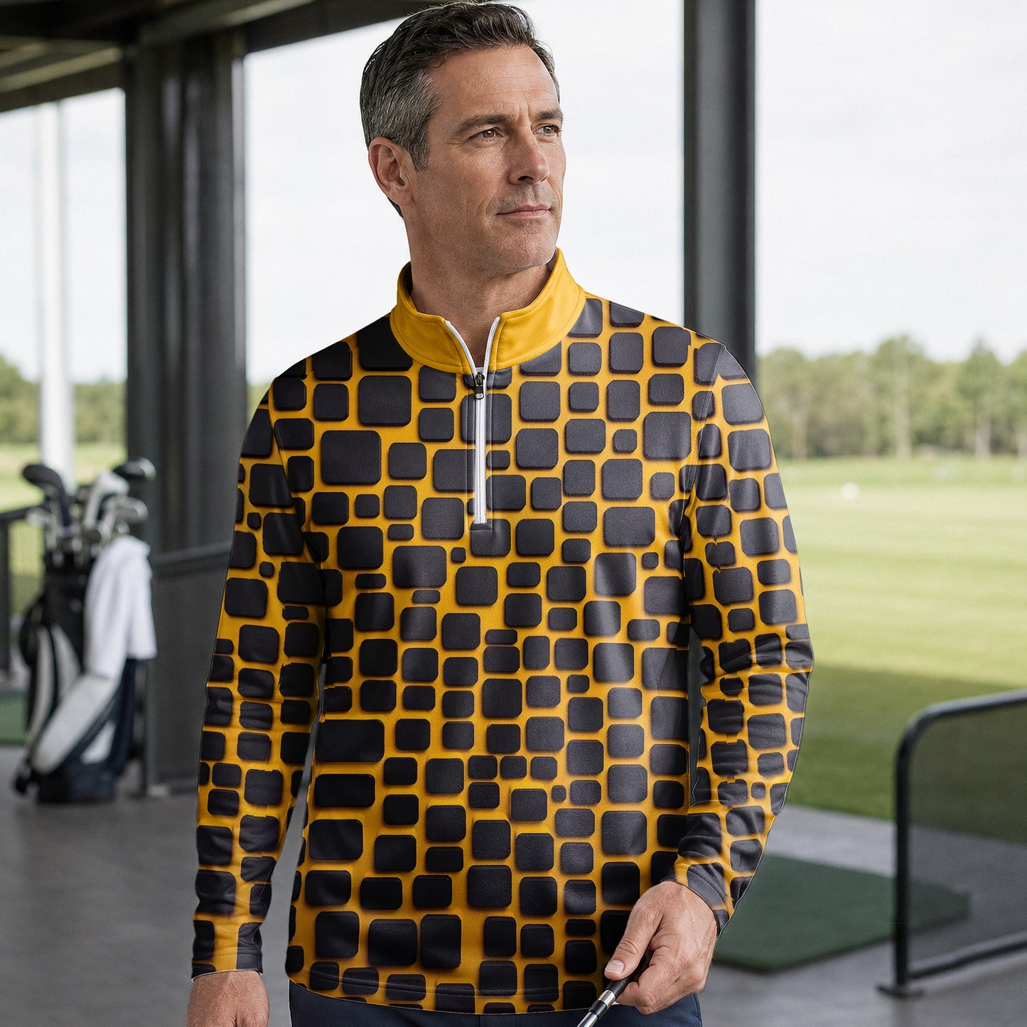 Yellow Black Cude Men Quarter-zip Pullover