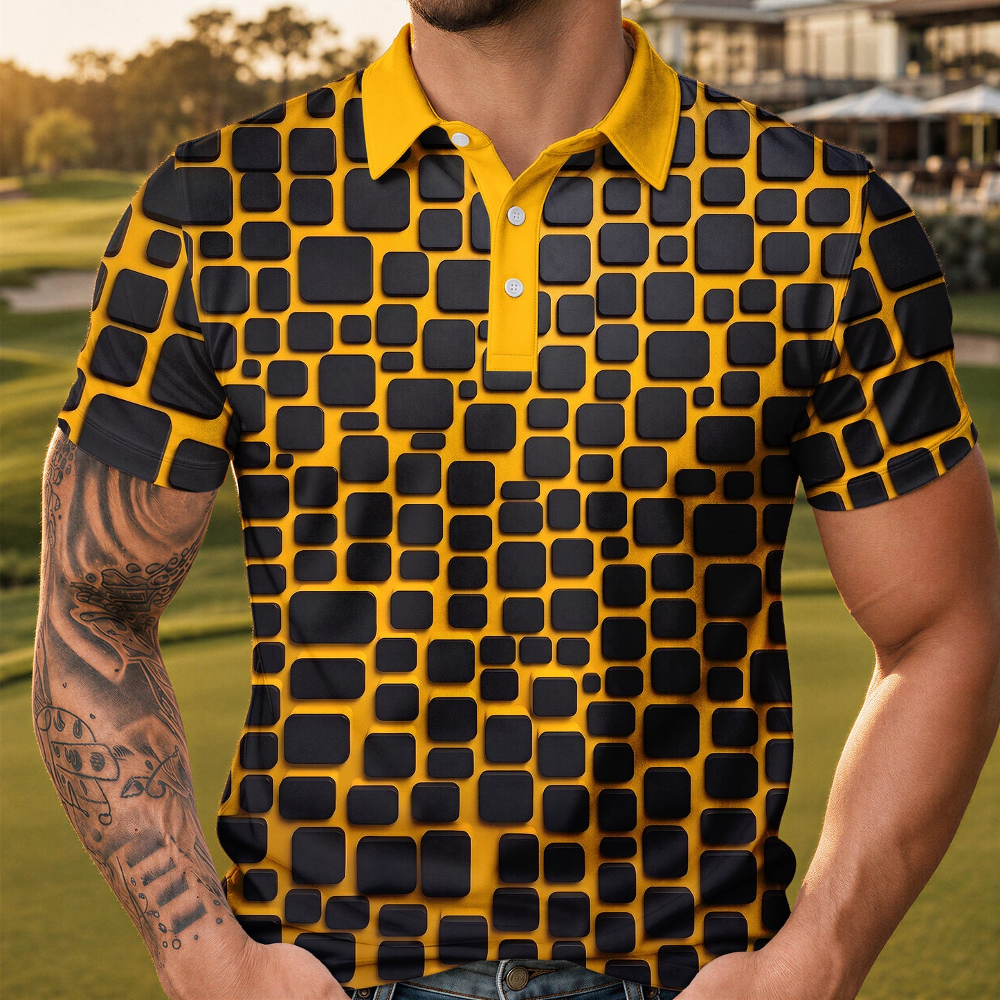 Yellow Black Cude Men Polo Shirt