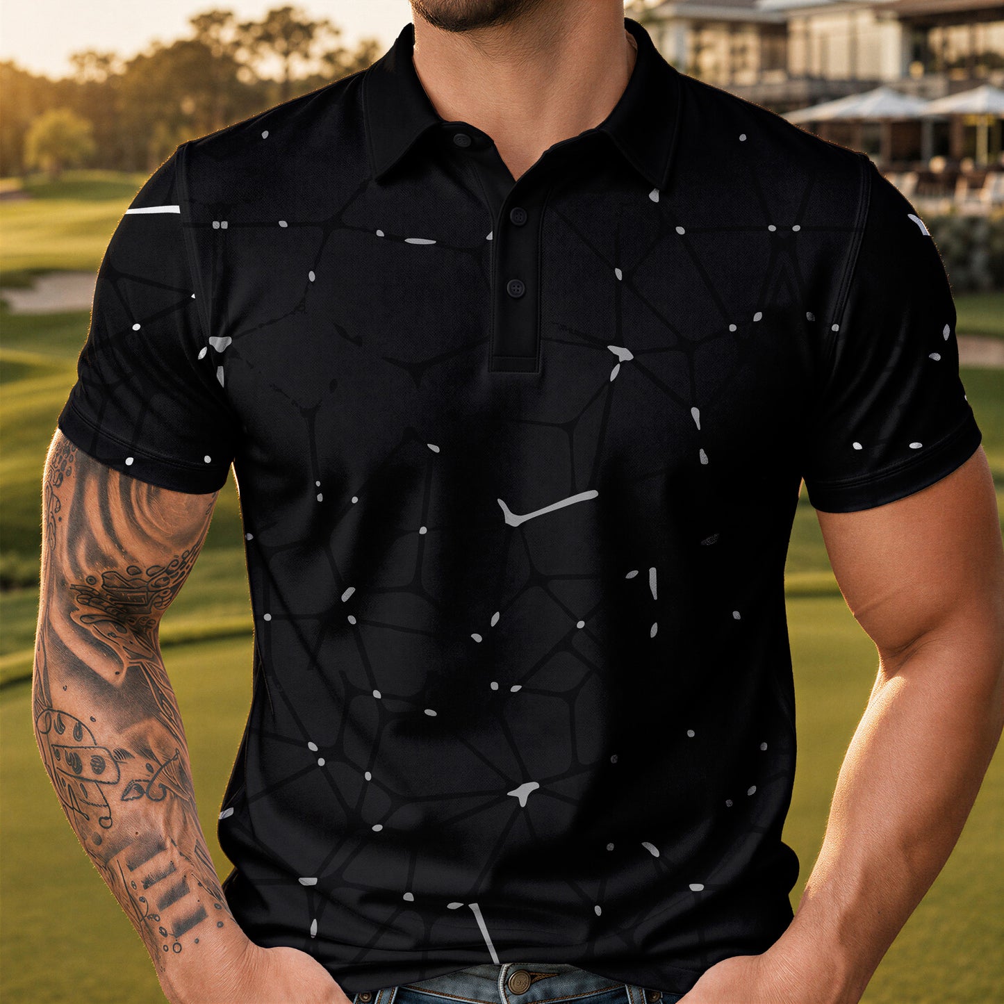 Dark Gey Net Men Polo Shirt