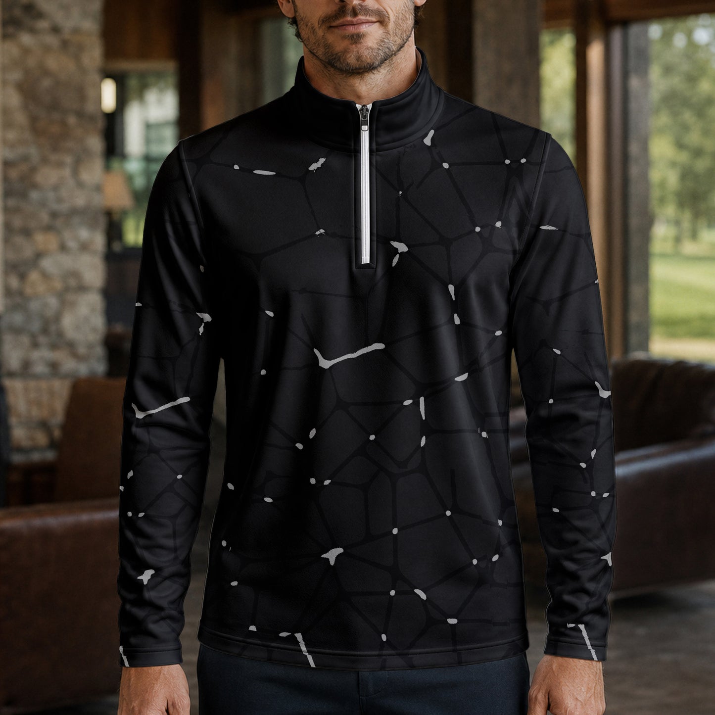 Dark Gey Net Men Quarter-zip Pullover