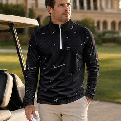 Dark Gey Net Men Quarter-zip Pullover