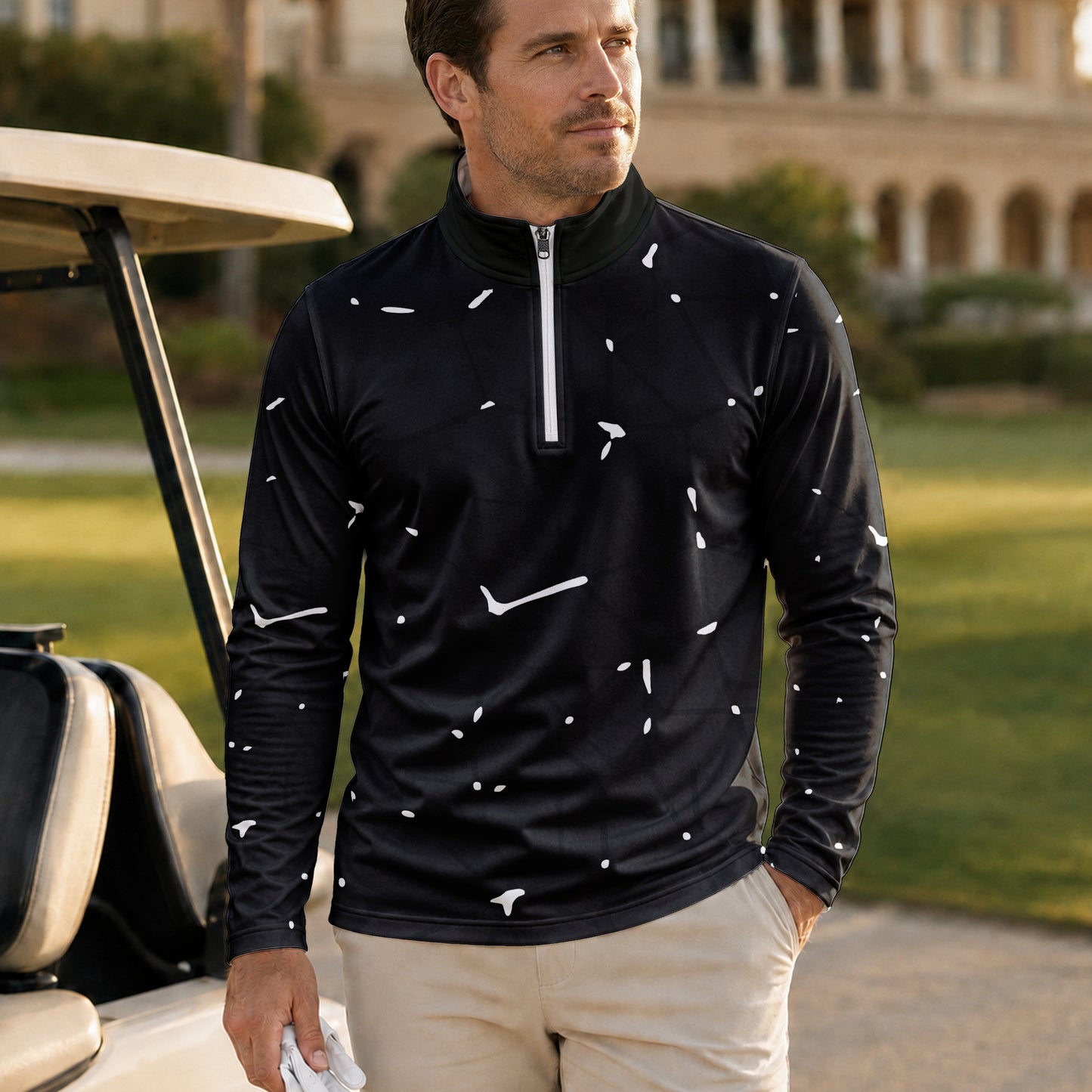 Dark White Net Men Quarter-zip Pullover