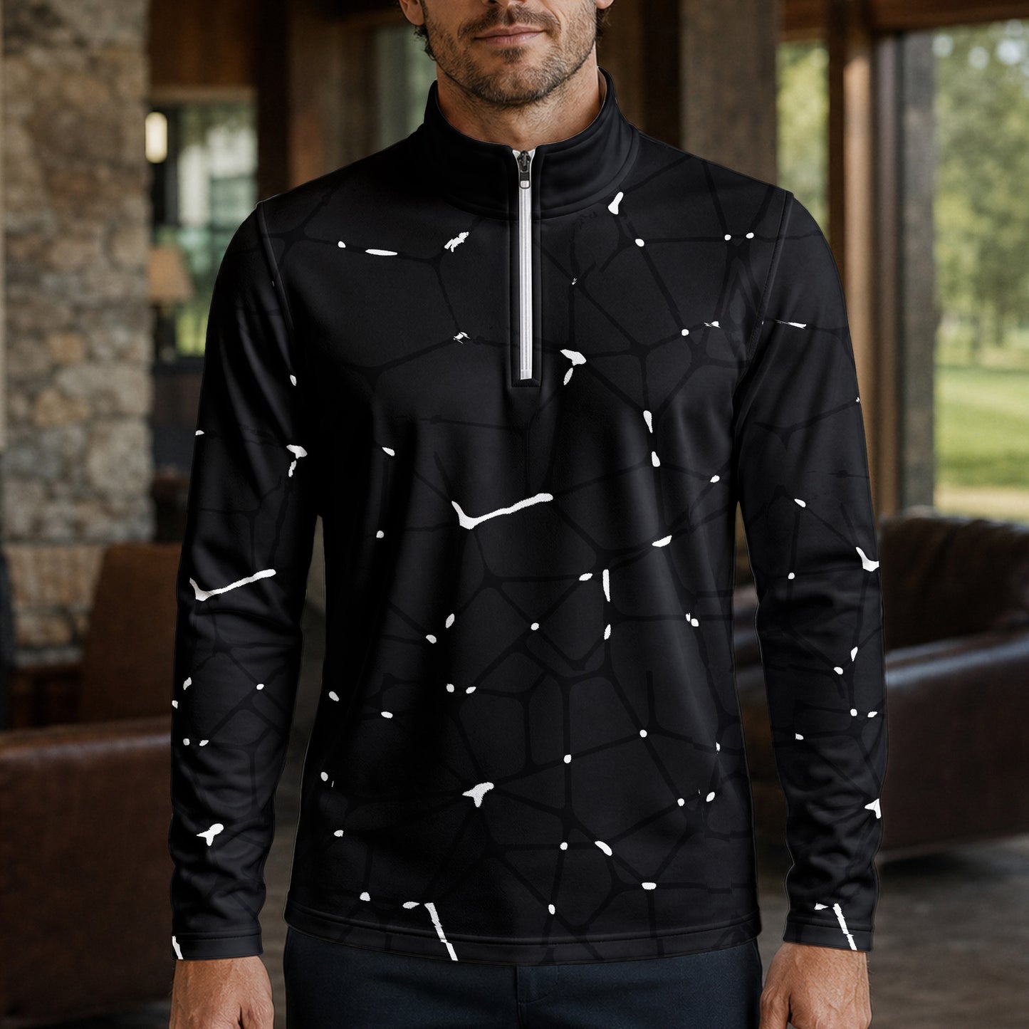 Dark White Net Men Quarter-zip Pullover