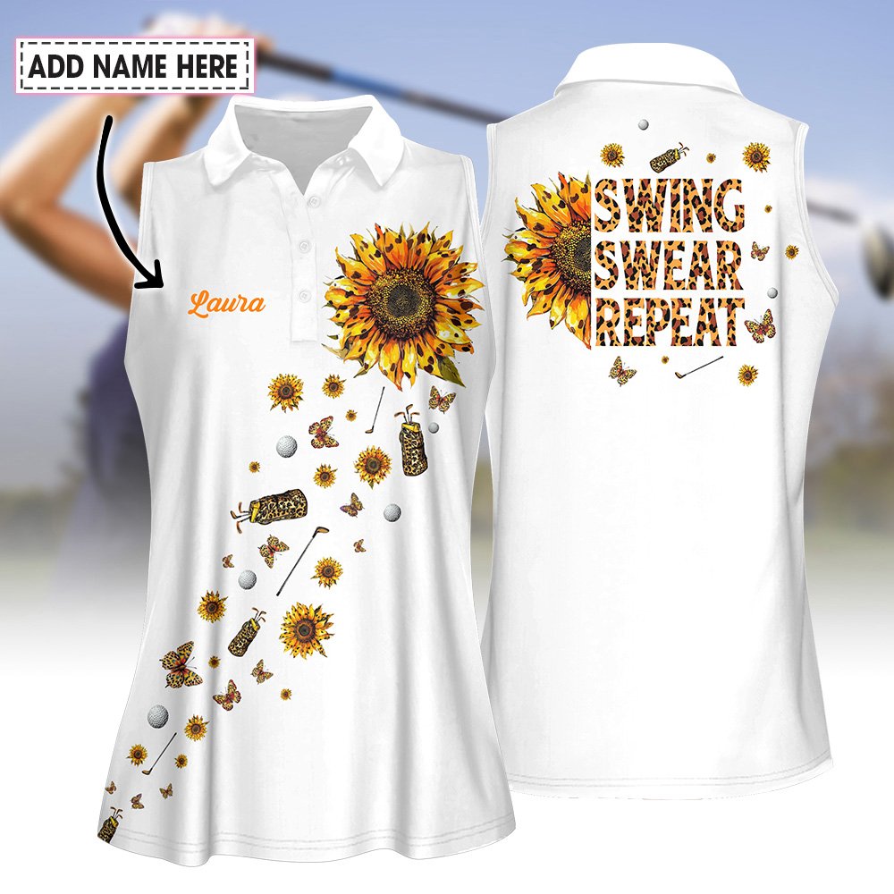 Leopard Sunflower Swing Swear Repeat Women Polo Shirt LVH200901