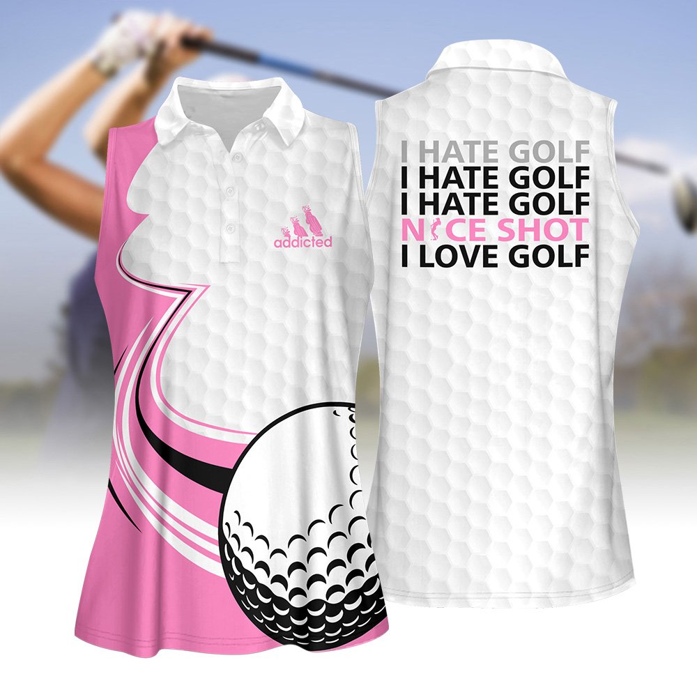 I Hate Golf Golf Ball Pink Women Polo Shirt LVH240901
