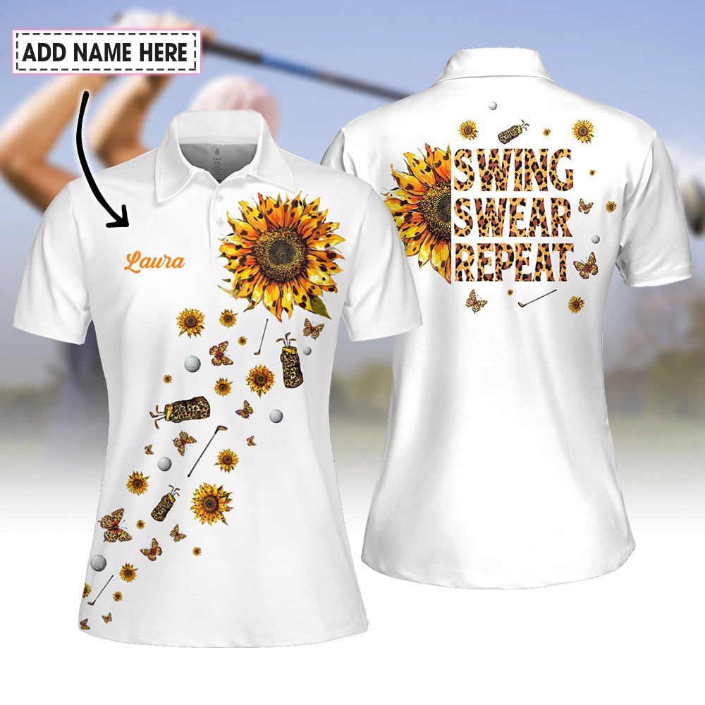 Leopard Sunflower Swing Swear Repeat Women Polo Shirt LVH200901