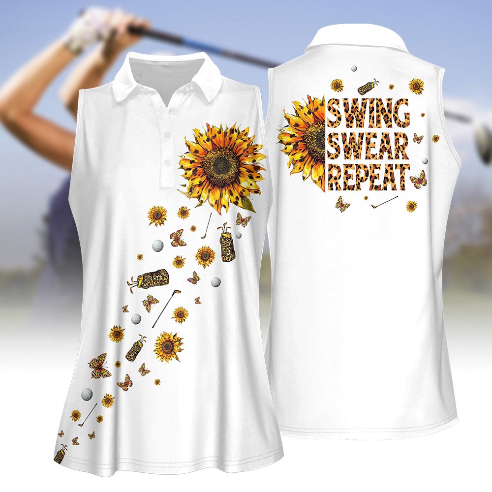 Leopard Sunflower Swing Swear Repeat Women Polo Shirt LVH200901