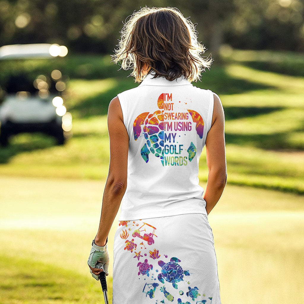 I'm Not Swearing I'm Using My Golf Words Water Color Turtle Women Polo Shirt LVH250901