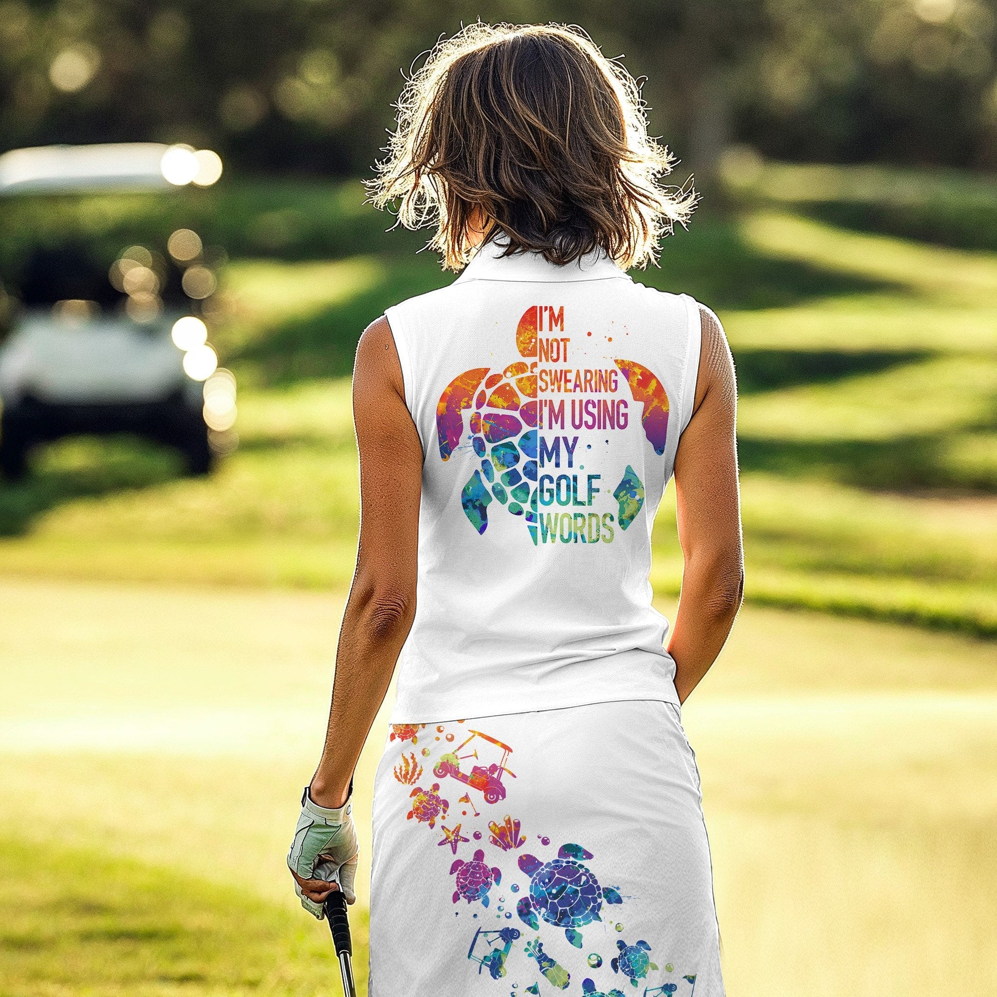 I'm Not Swearing I'm Using My Golf Words Water Color Turtle Women Polo Shirt LVH250901