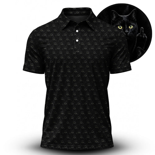 Black Cat Pattern Men Polo Shirt