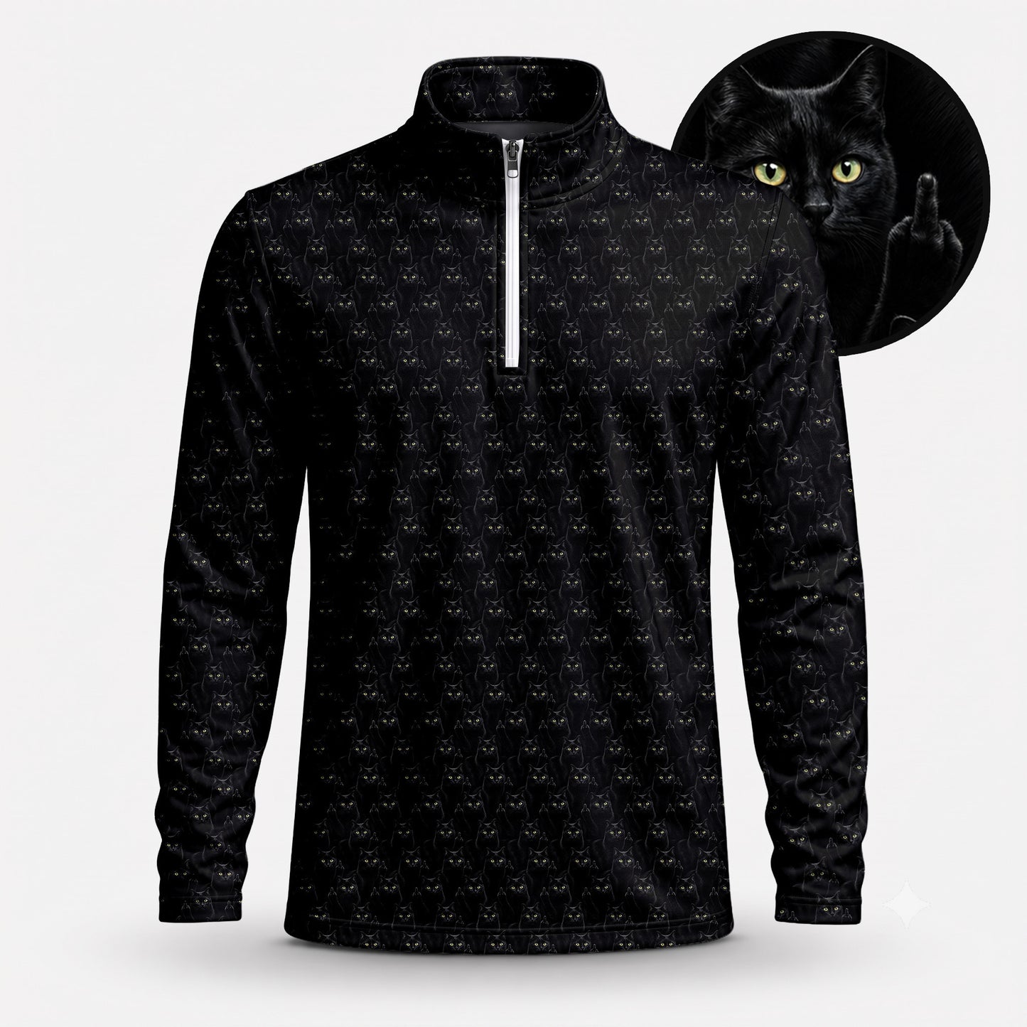 Black Cat Pattern Men Quarter-zip Pullover