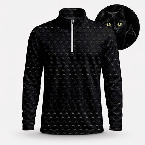 Black Cat Pattern Men Quarter-zip Pullover
