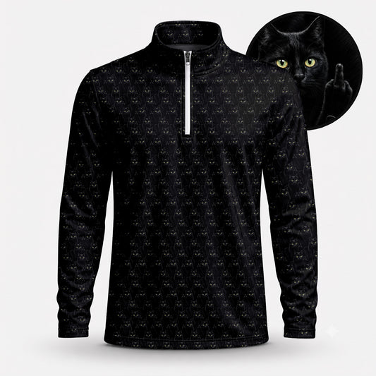 Black Cat Pattern Men Quarter-zip Pullover