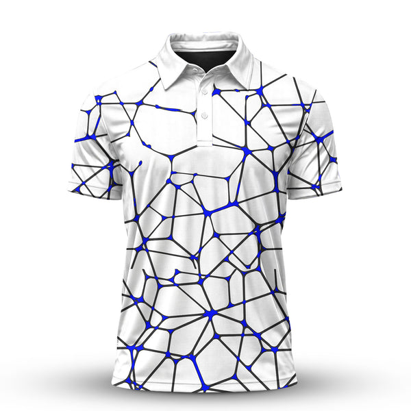 White Blue Net Men Polo Shirt