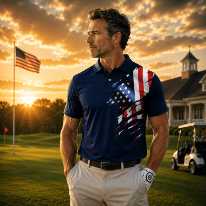 USA Flag Brand Blue Men Polo Shirt
