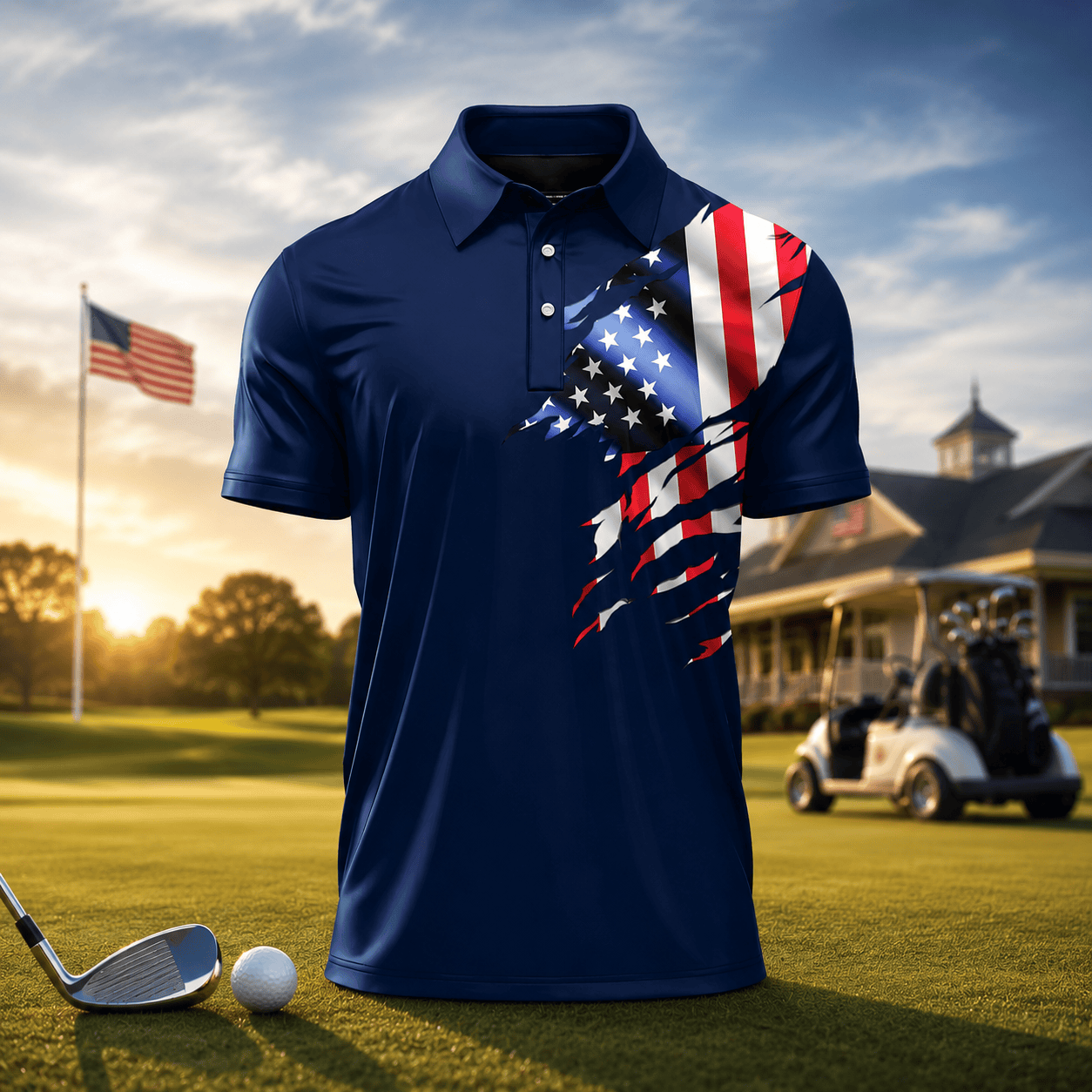 USA Flag Brand Blue Men Polo Shirt