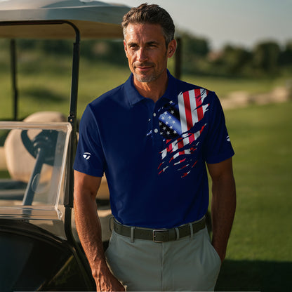 USA Flag Brand Blue Men Polo Shirt