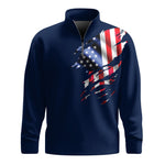 USA Flag Brand Blue  Men Quarter-zip Pullover