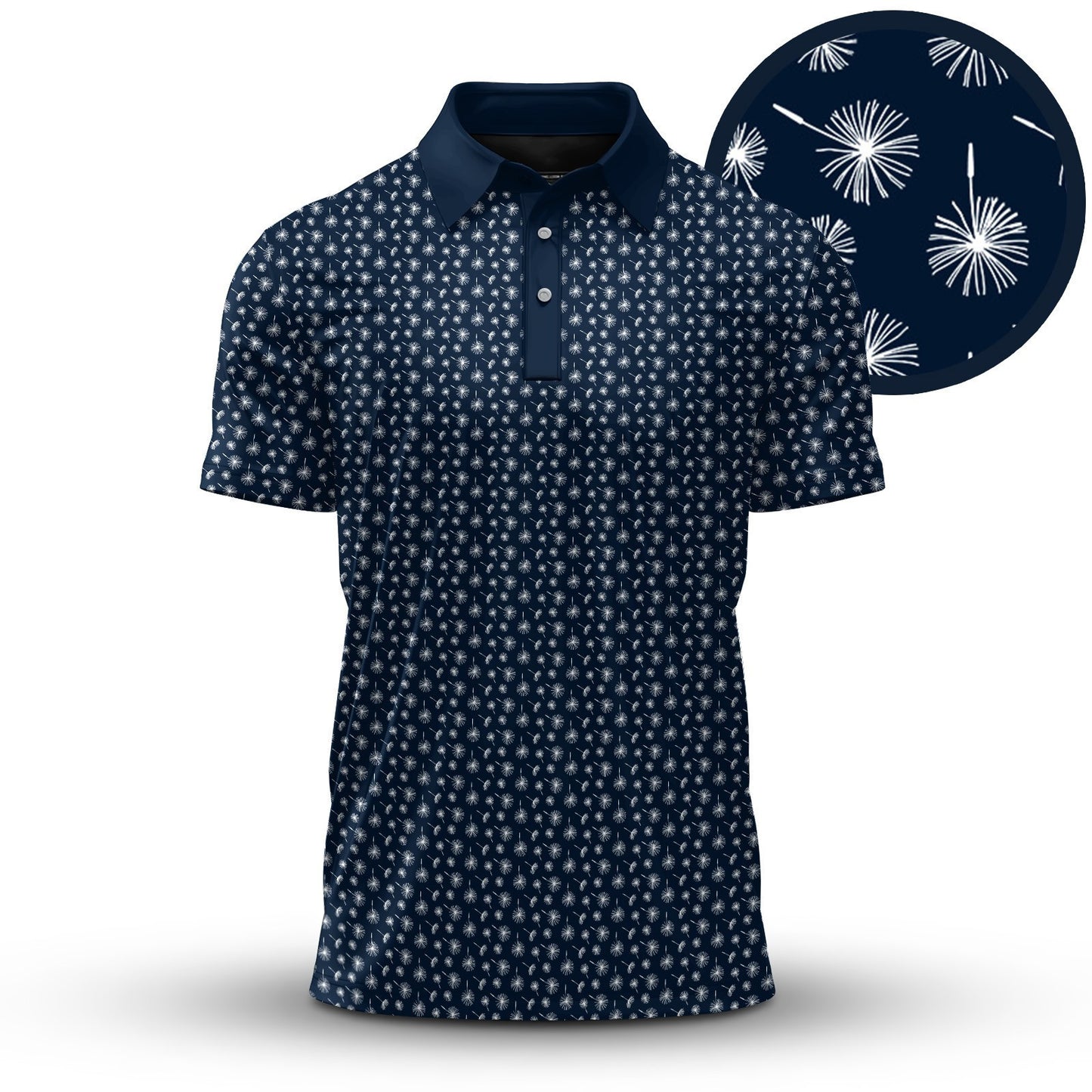 Blue White 2026  Dandelion Pattern Men Polo Shirt