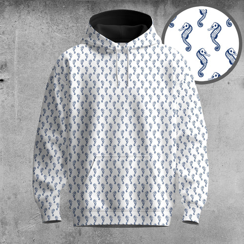 White Blue Seahorse 2026  Men Hoodie