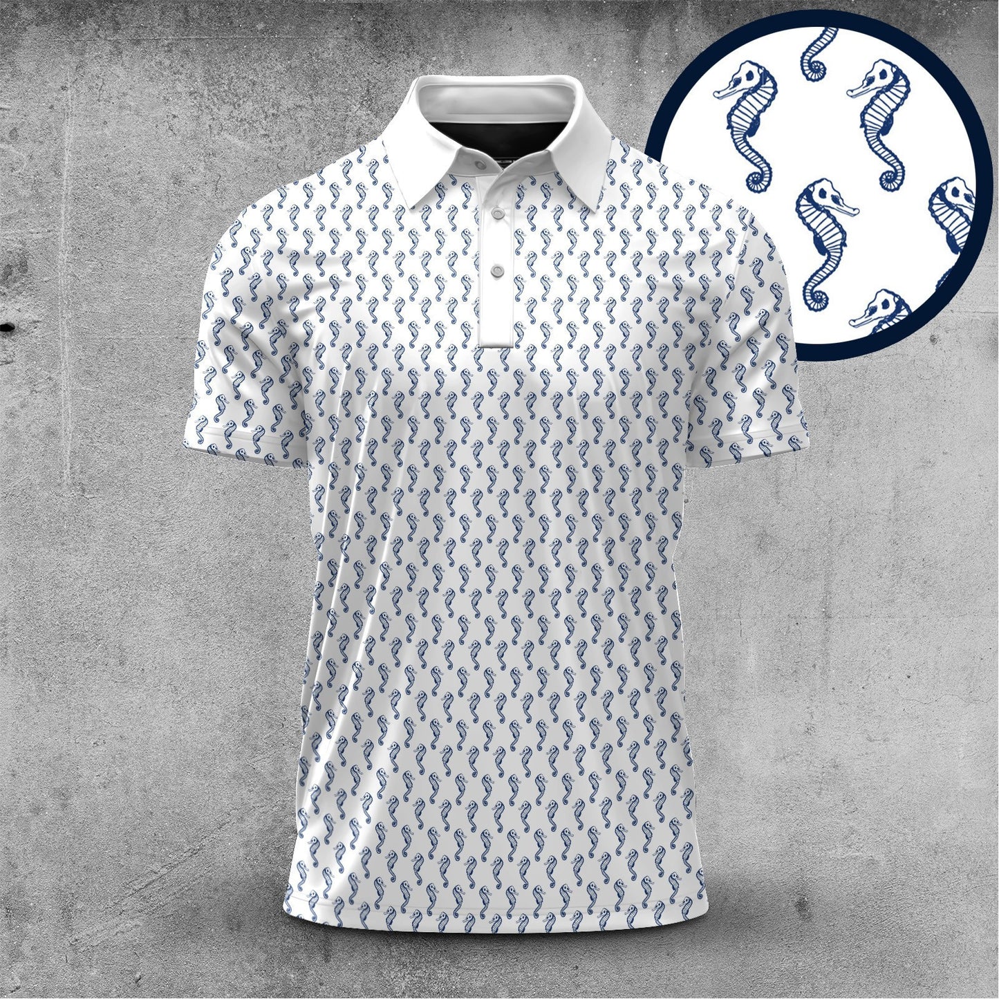 White Blue Hippocampus 2026  Men Polo Shirt