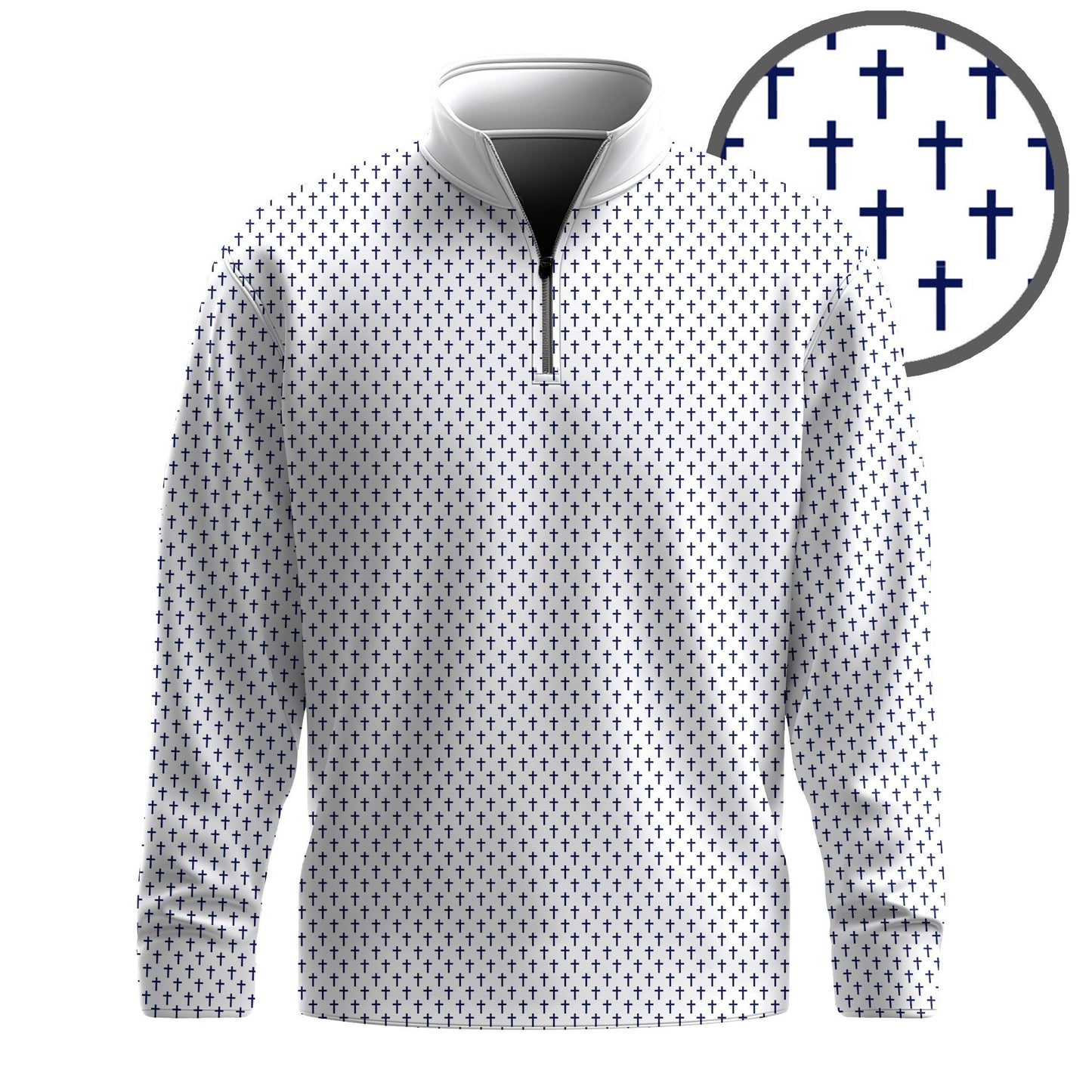 White Blue Cross 2026  Pattern Men Quarter-zip Pullover