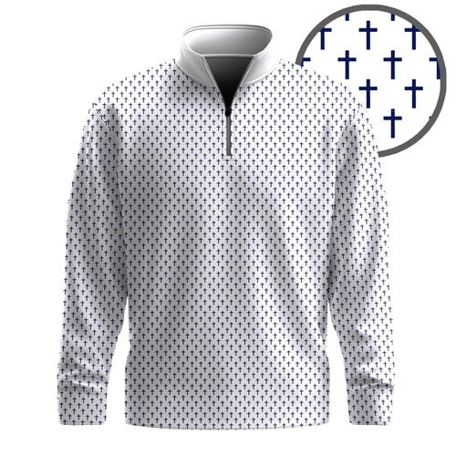 White Blue Cross 2026  Pattern Men Quarter-zip Pullover