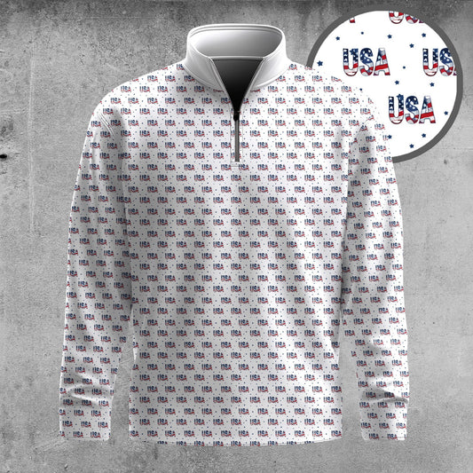 2026  USA Texture Pattern Men Quarter-zip Pullover