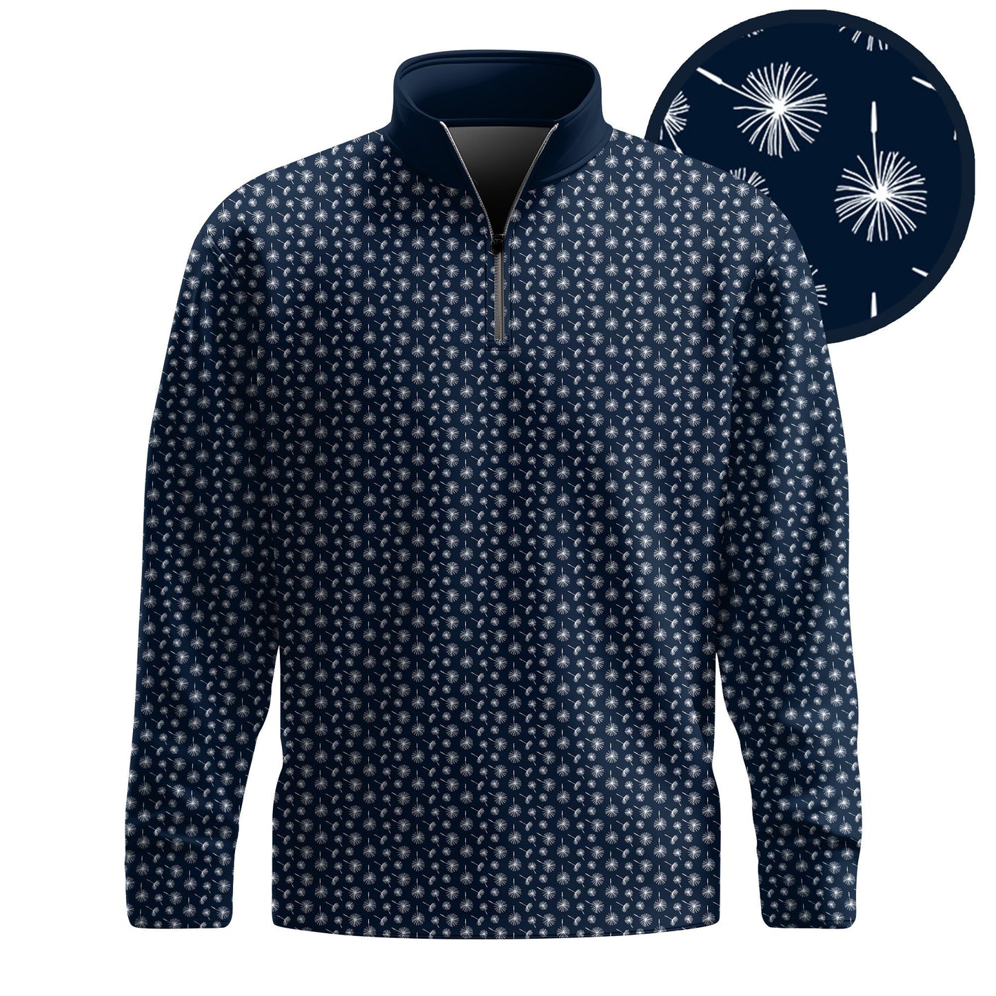 Blue White 2026  Dandelion Pattern Men Quarter-zip Pullover