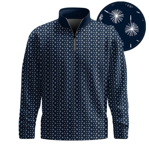 Blue White 2026  Dandelion Pattern Men Quarter-zip Pullover