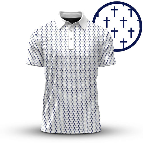 White Blue Cross 2026  Pattern Men Polo Shirt
