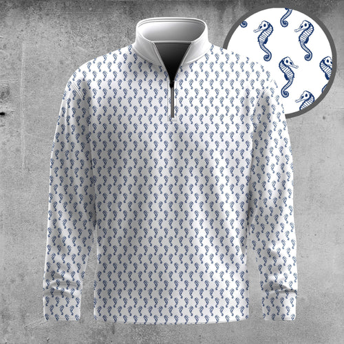 White Blue Seahorse 2026  Men Quarter-zip Pullover