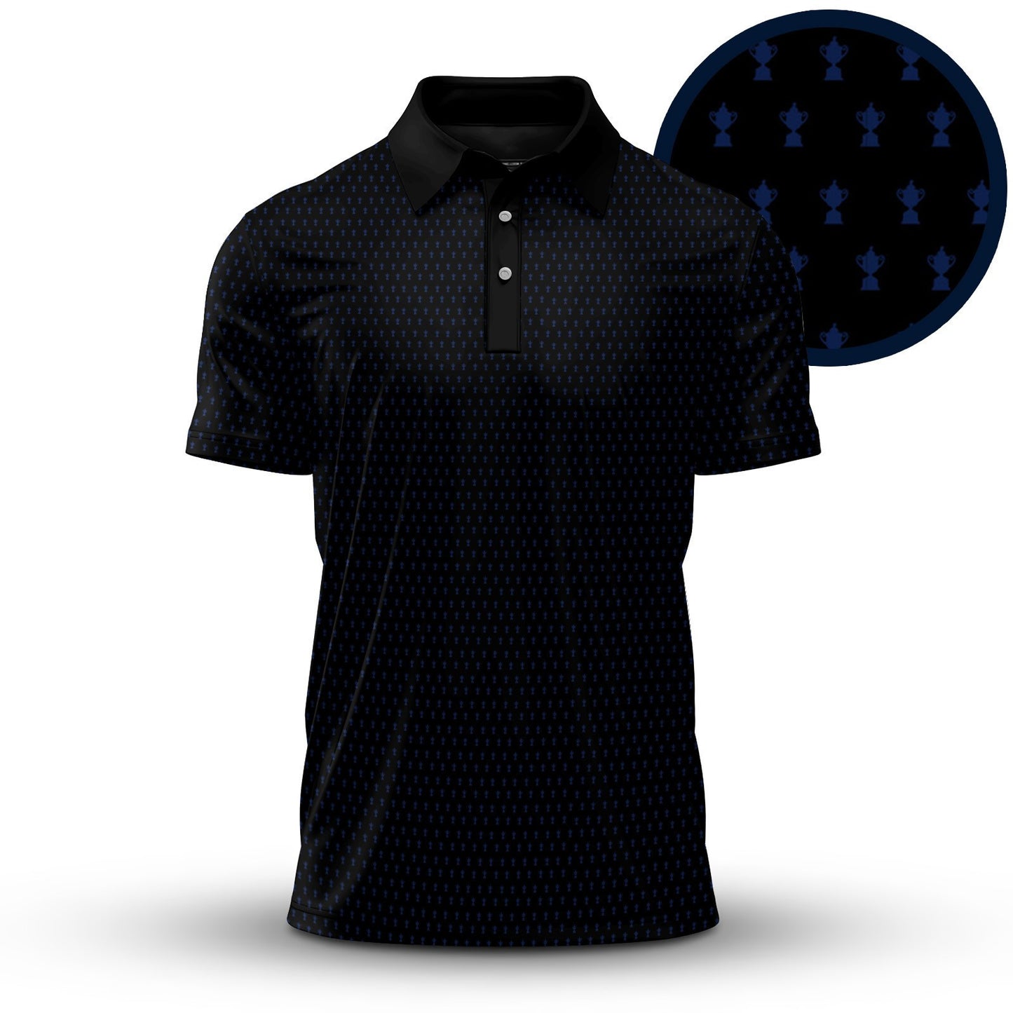 Black Blue 2026  Trophy Pattern Men Polo Shirt