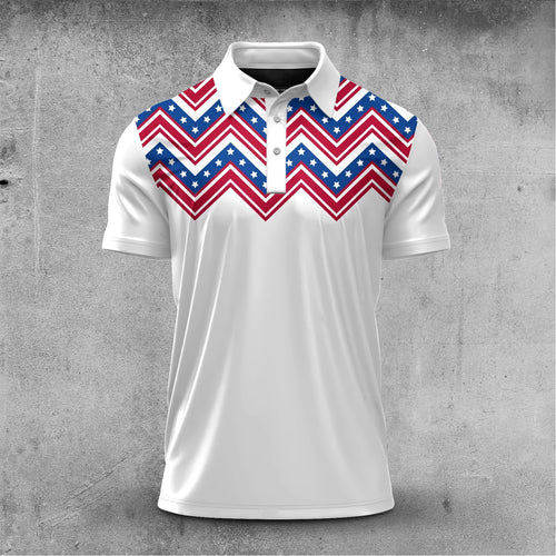 USA Texture Blue Red And White Men Polo Shirt