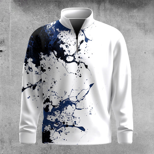 Blue Spilled Paint Color Men Quarter-zip Pullover