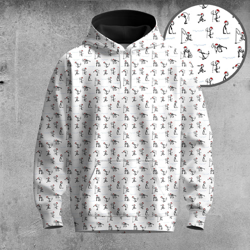 Christmas Stick Figures Play Golf Pattern Men Hoodie
