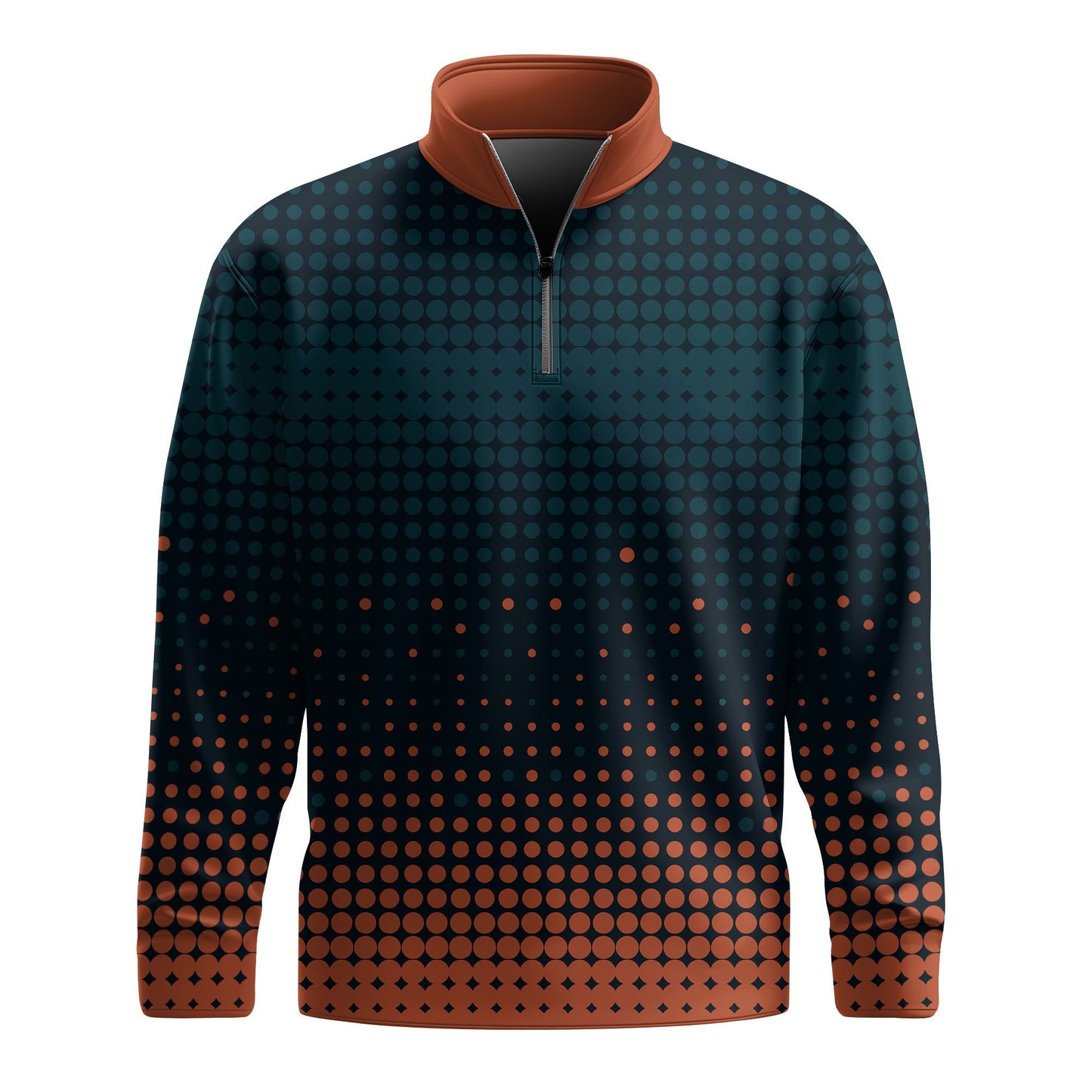 Dark Green Orange Sporty  Men Quarter-zip Pullover