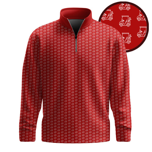 Red White Golf Cart Pattern Men Quarter-Zip Pullover