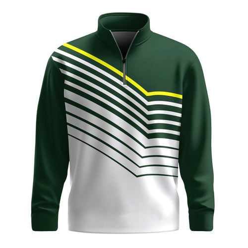 Green Yellow Sporty Line Men Quarter-zip Pullover