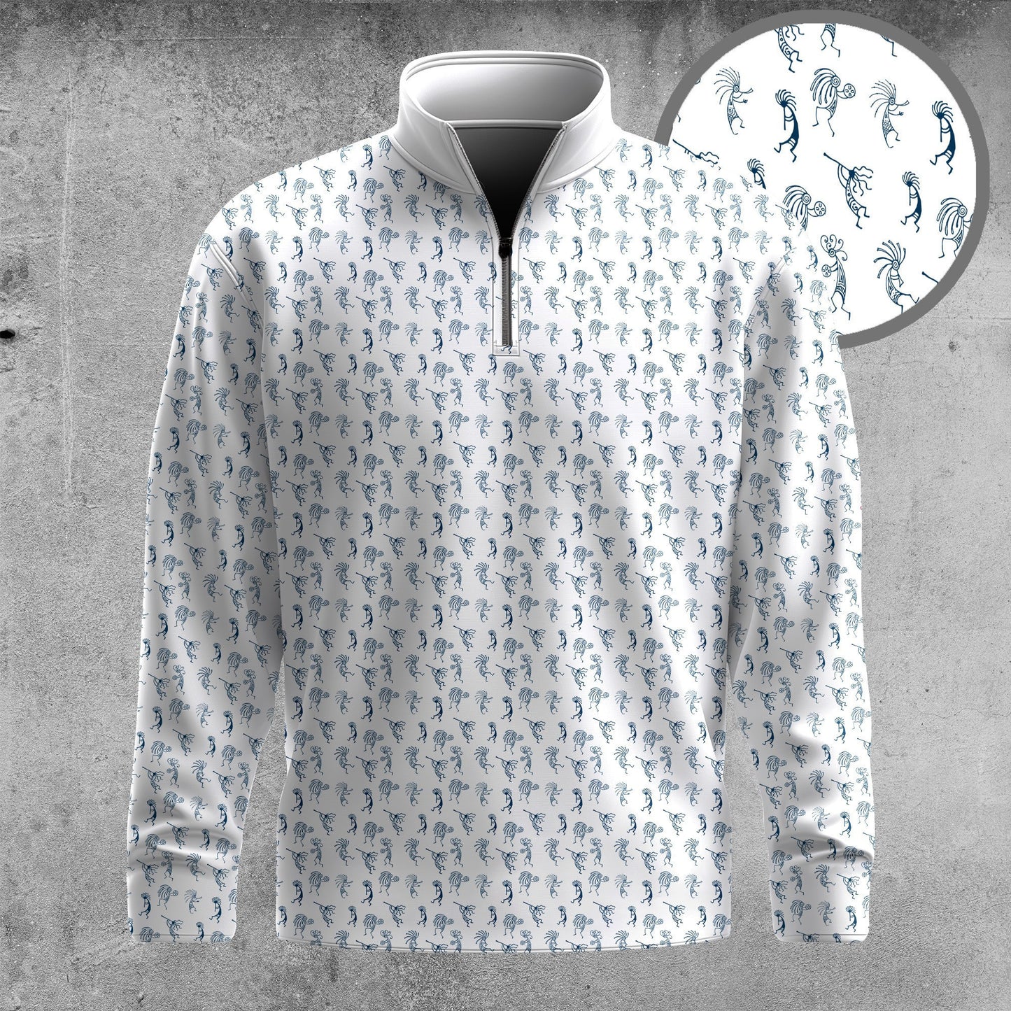 Tribal Blue Pattern Men Quarter-zip Pullover