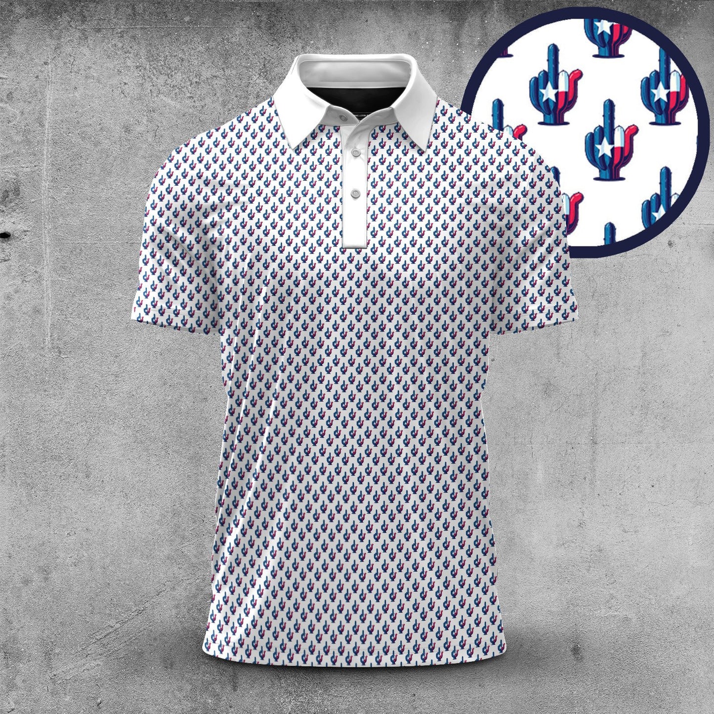 Cactus Texas Flag Men Polo Shirt