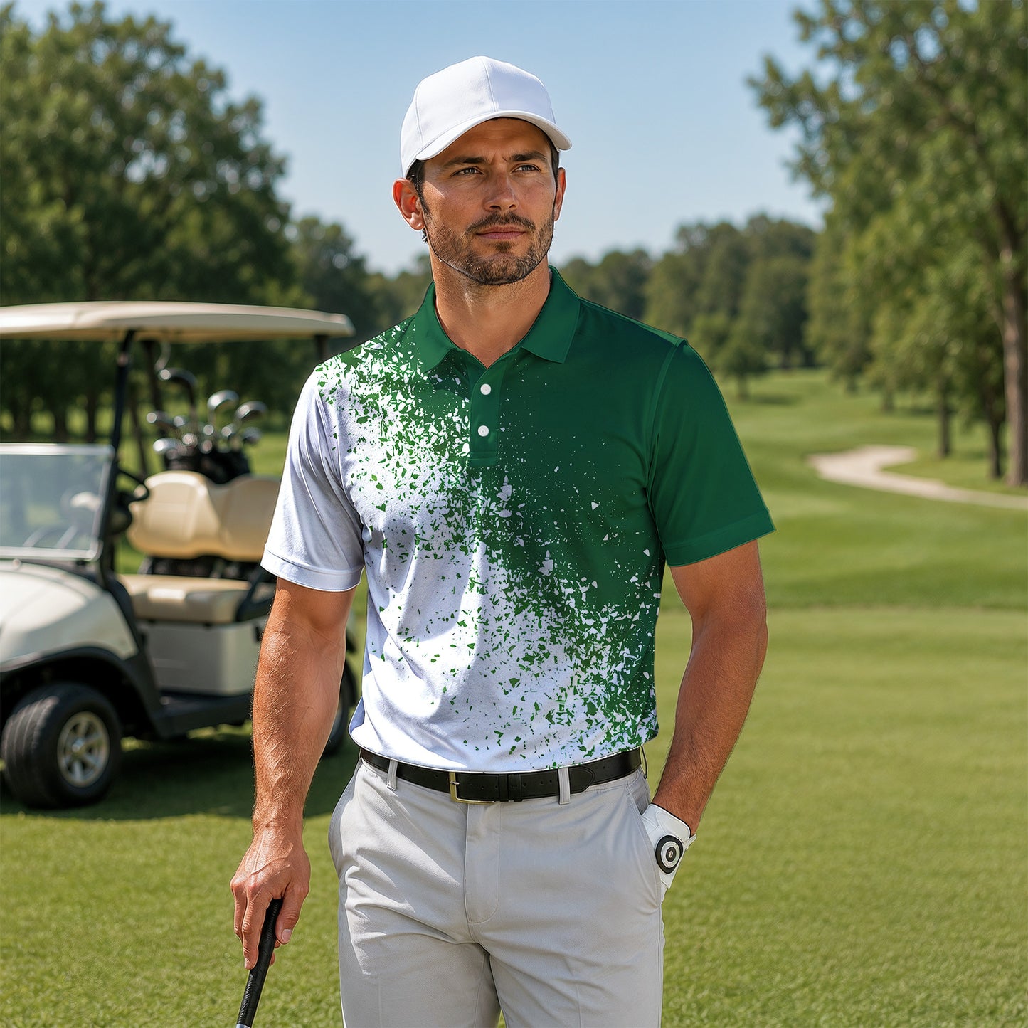 Green White Sport Men Polo Shirt