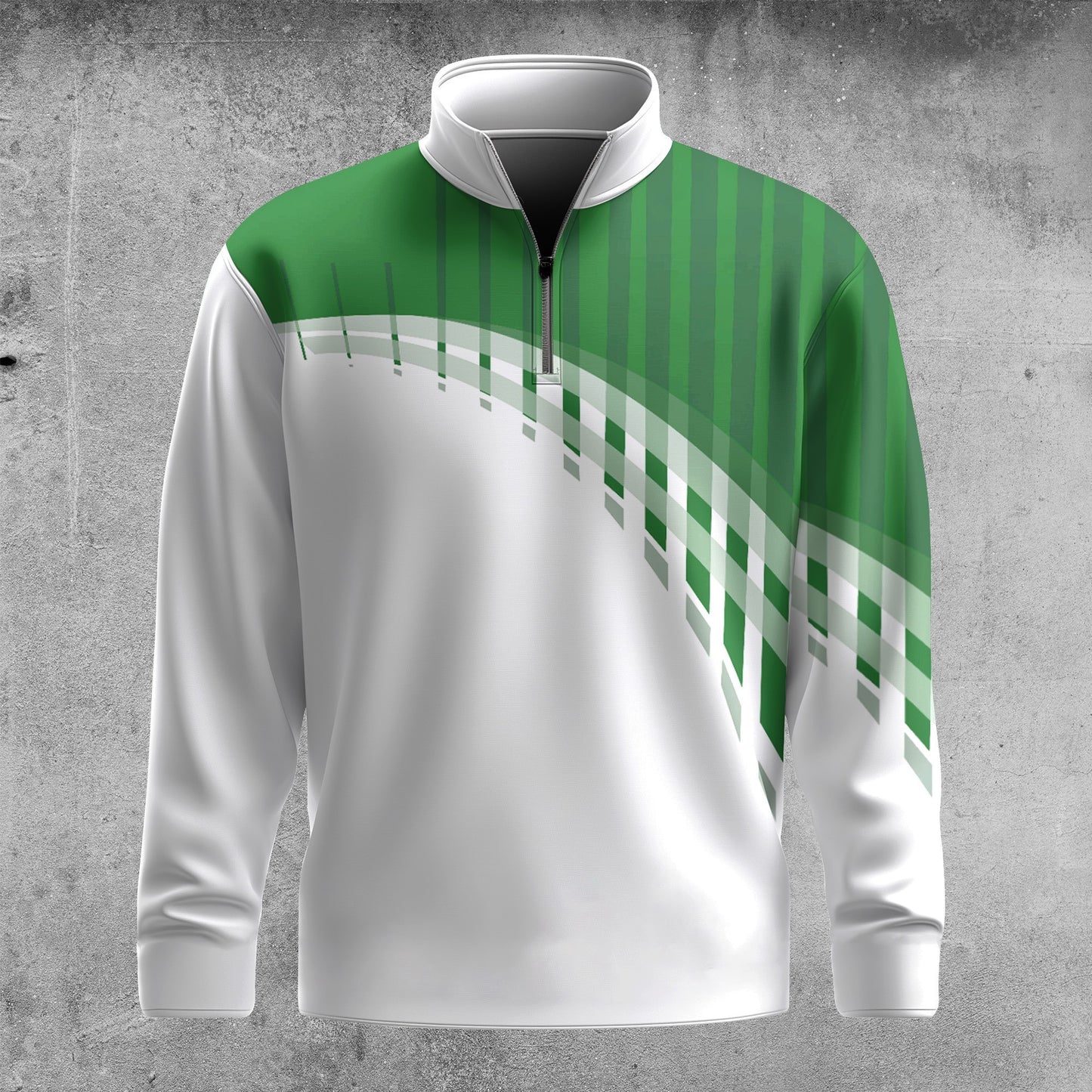 Green Stripe And White Men Quarter-zip Pullover